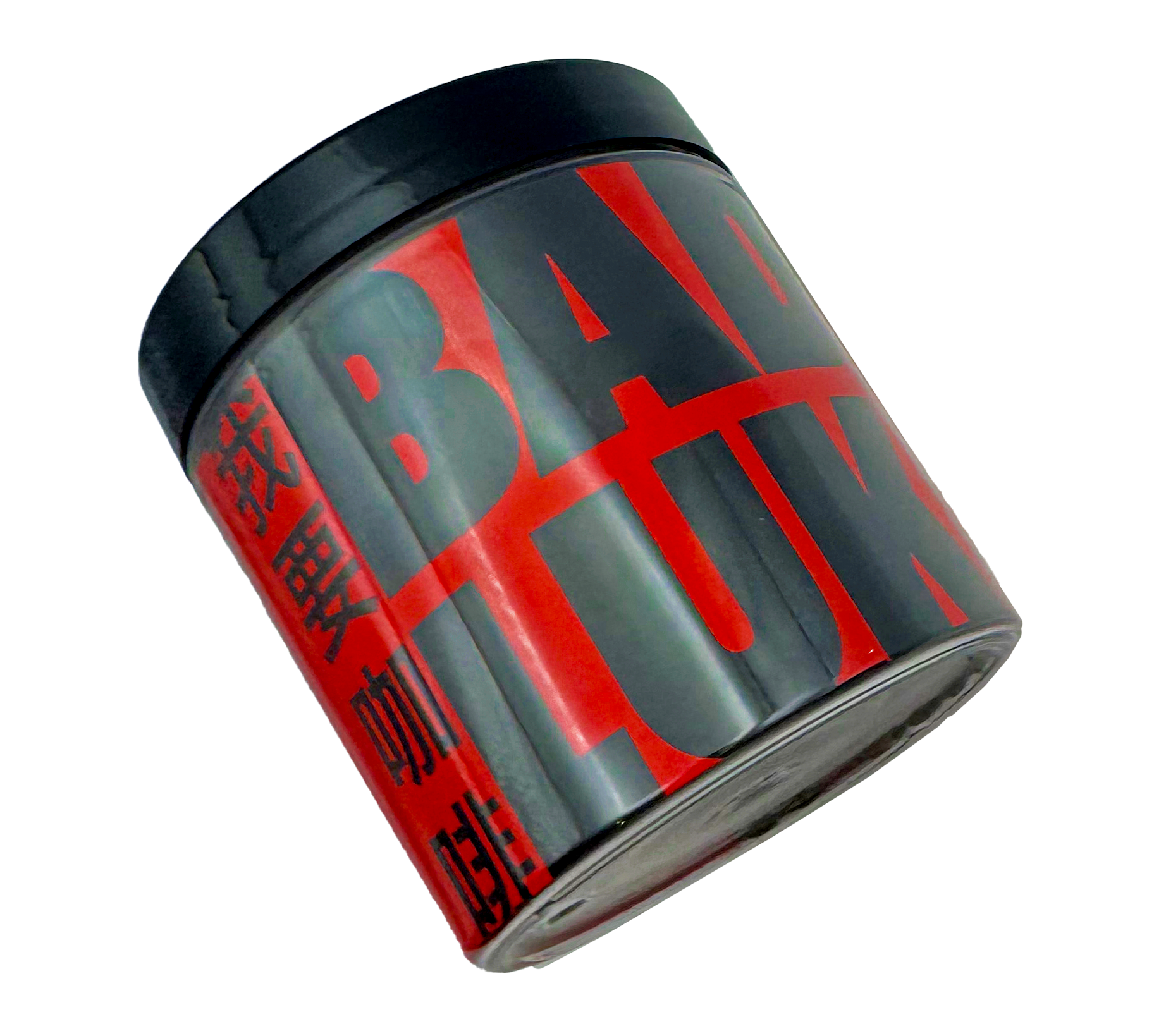 A container of Bad Luk coffee beans with red and black labeling on a transparent background.